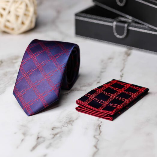Sötétkék Mintás Nyakkendő + Díszzsebkendő