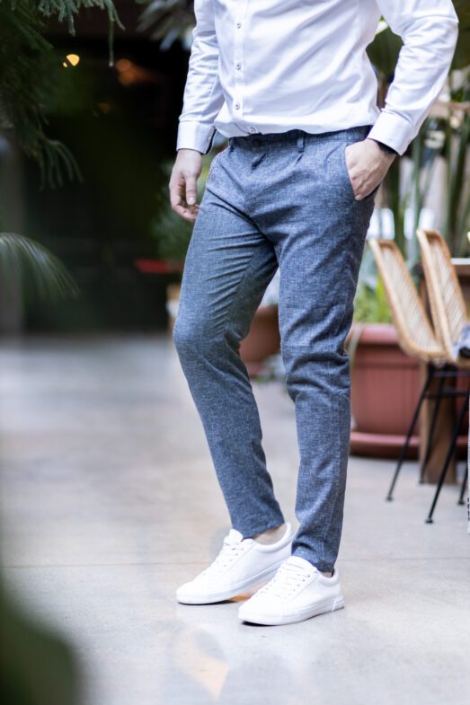 Szürke Szálmintás Slim Fit Chino Nadrág