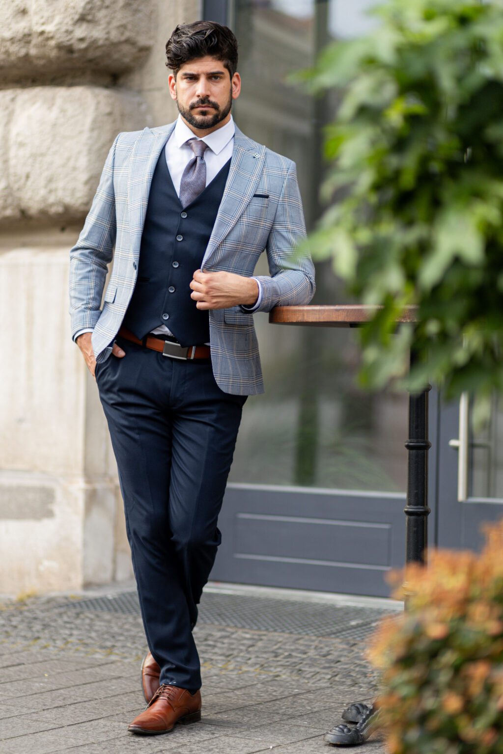 Sötétkék Slim Fit Öltönynadrág