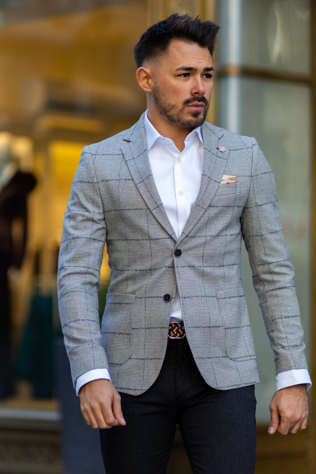 Szürke Kockás Slim Fit Sportzakó