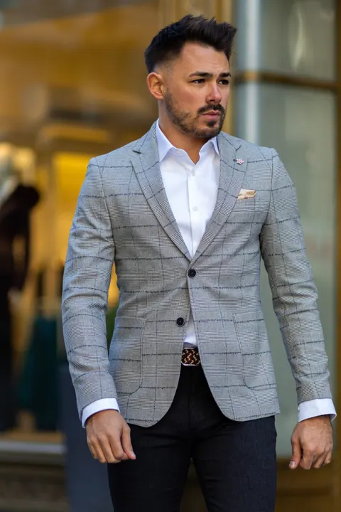 Szürke Kockás Slim Fit Sportzakó