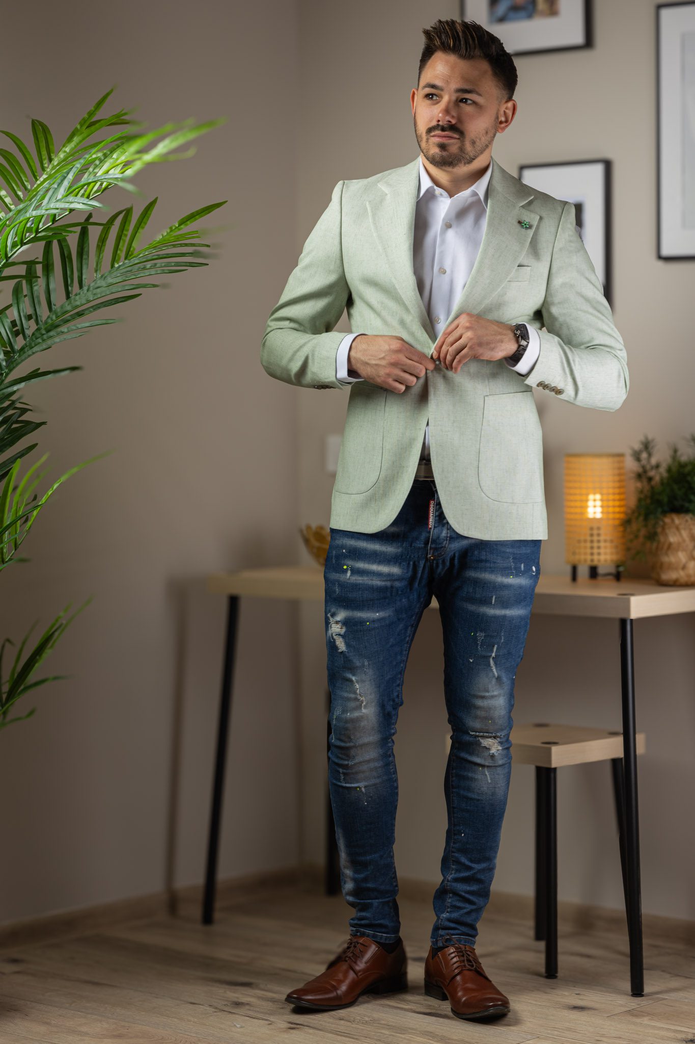 Halványzöld Slim Fit Sportzakó Halványzöld Slim Fit Sportzakó