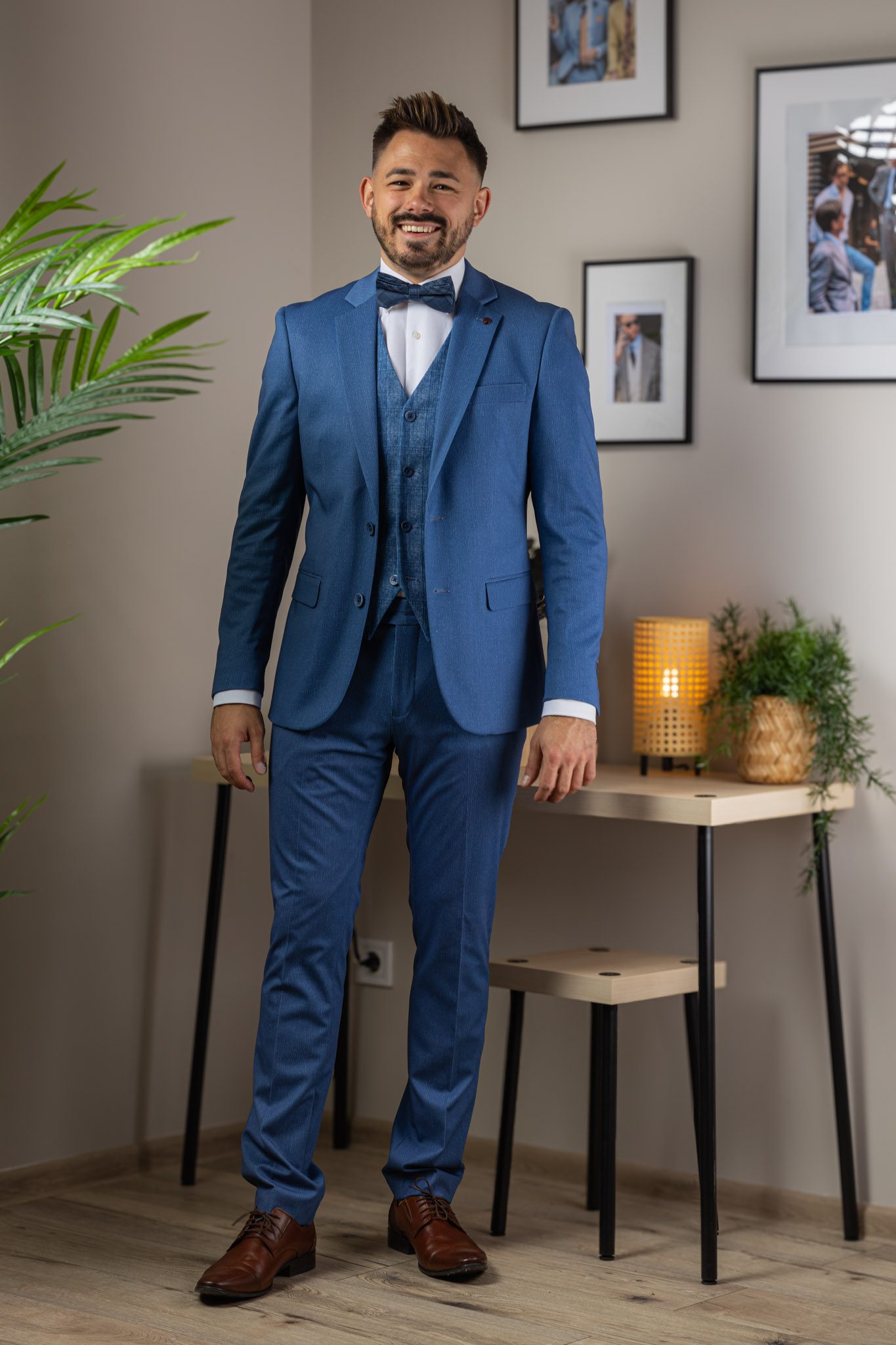 Világoskék Ötrészes Slim Öltöny