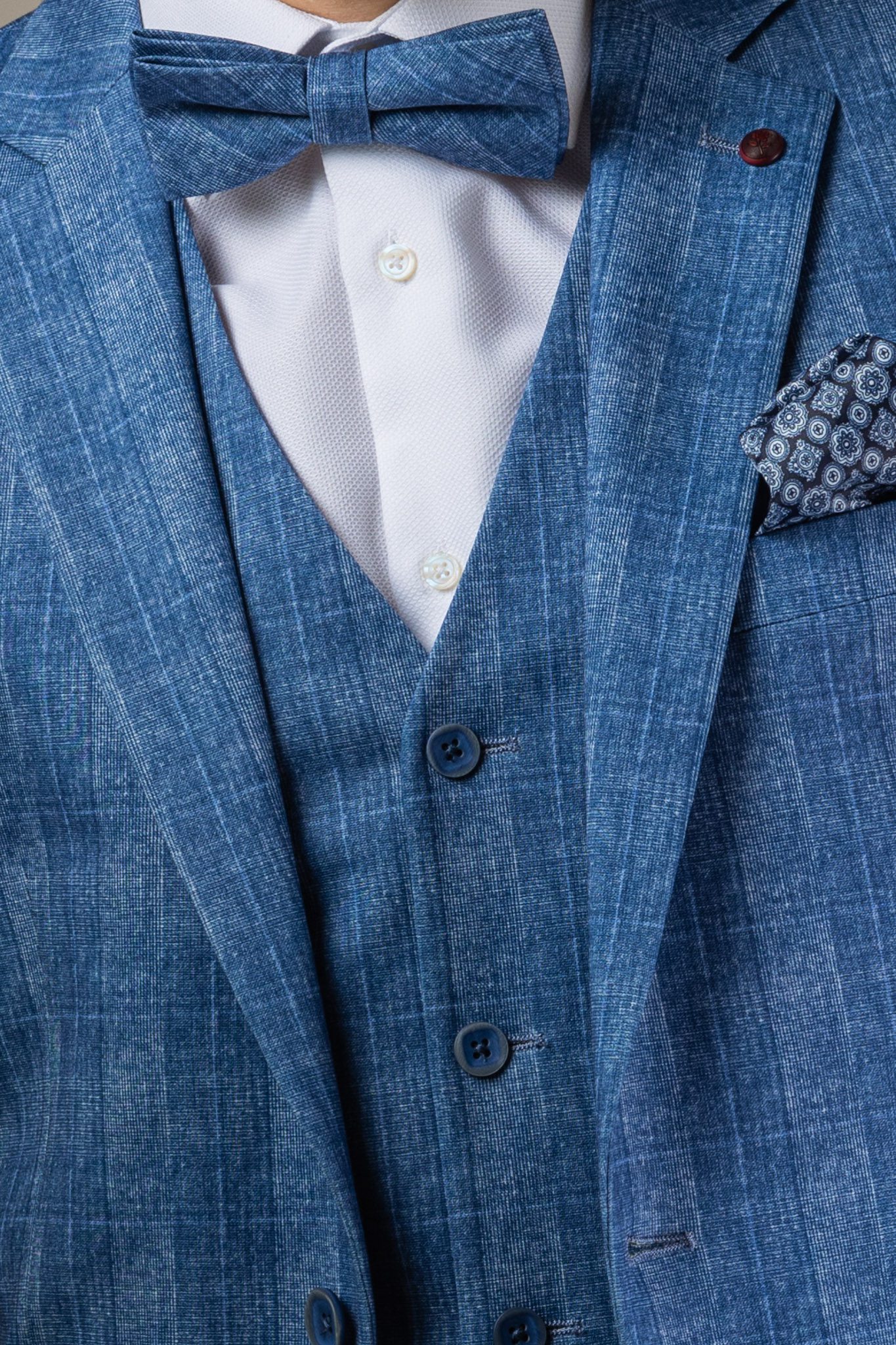 Világoskék Kockás Ötrészes Slim Öltöny Világoskék Kockás Ötrészes Slim Öltöny