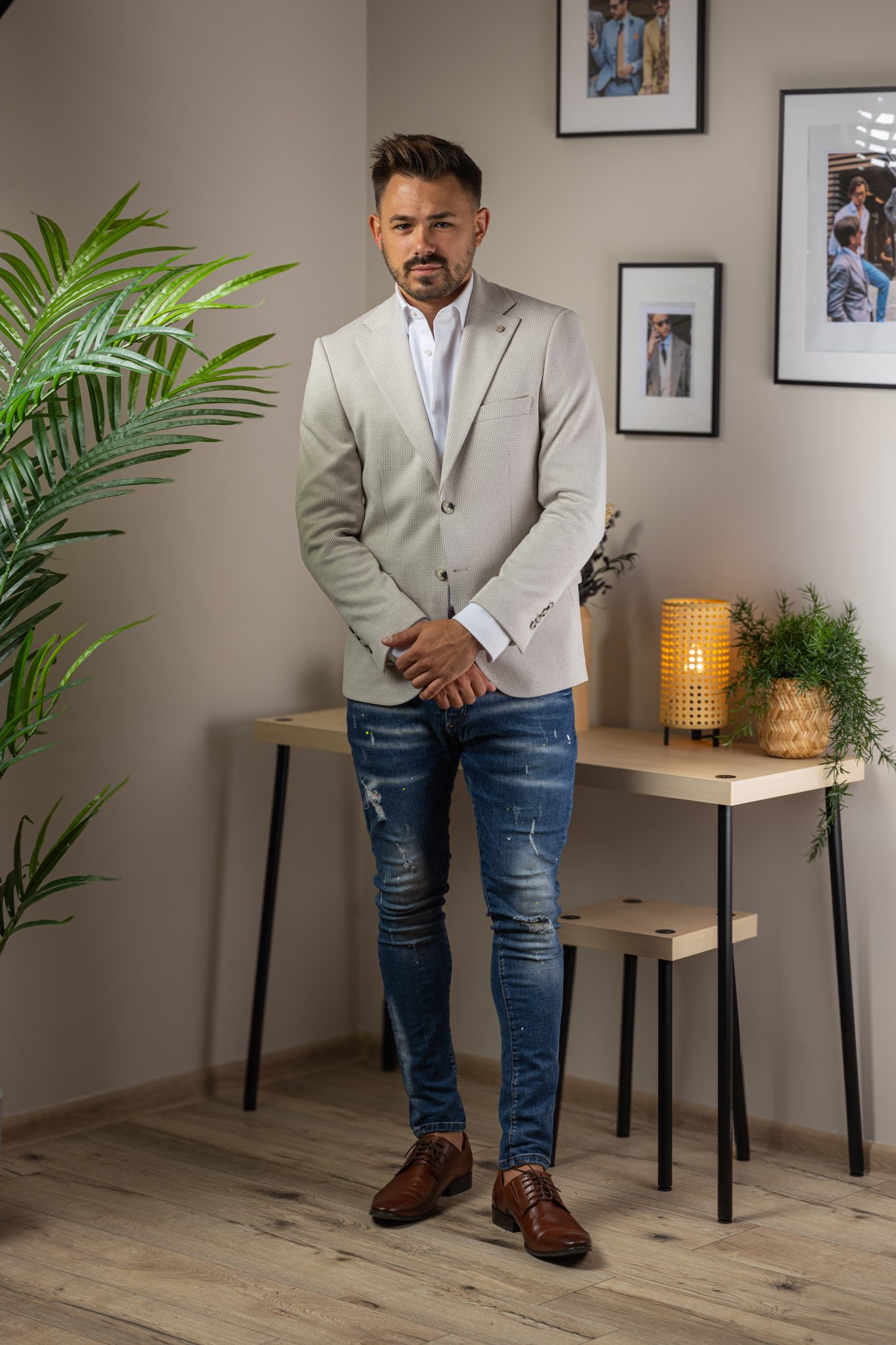 Drapp Pepita Slim Fit Sportzakó Drapp Pepita Slim Fit Sportzakó