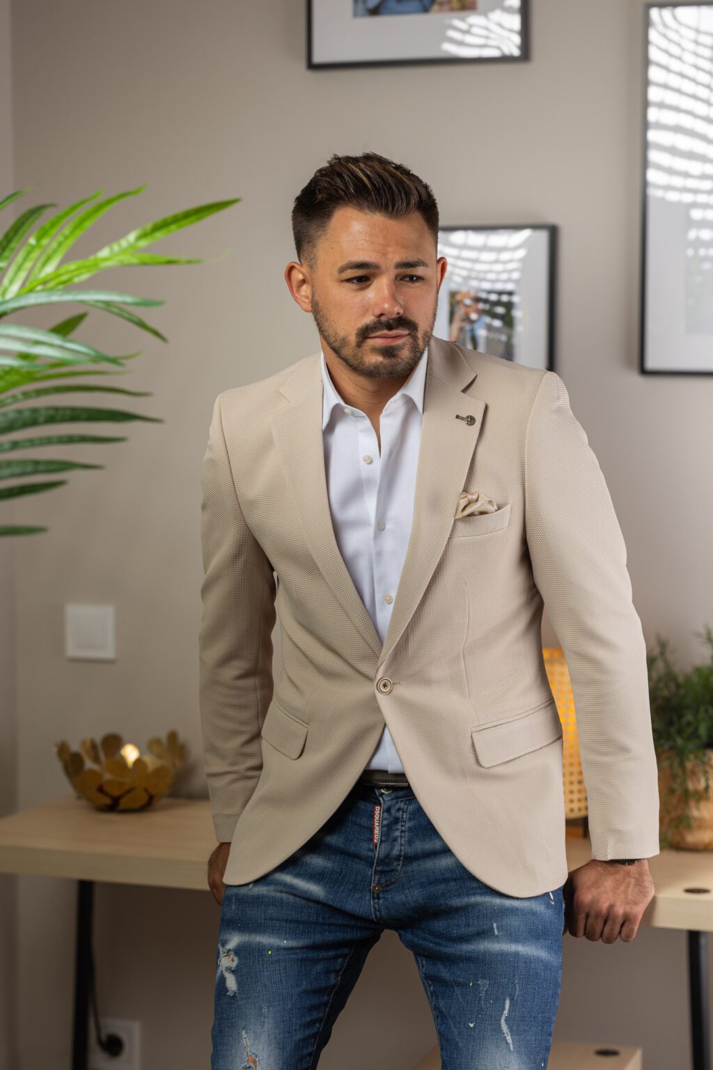 Világos Drapp Slim Fit Sportzakó