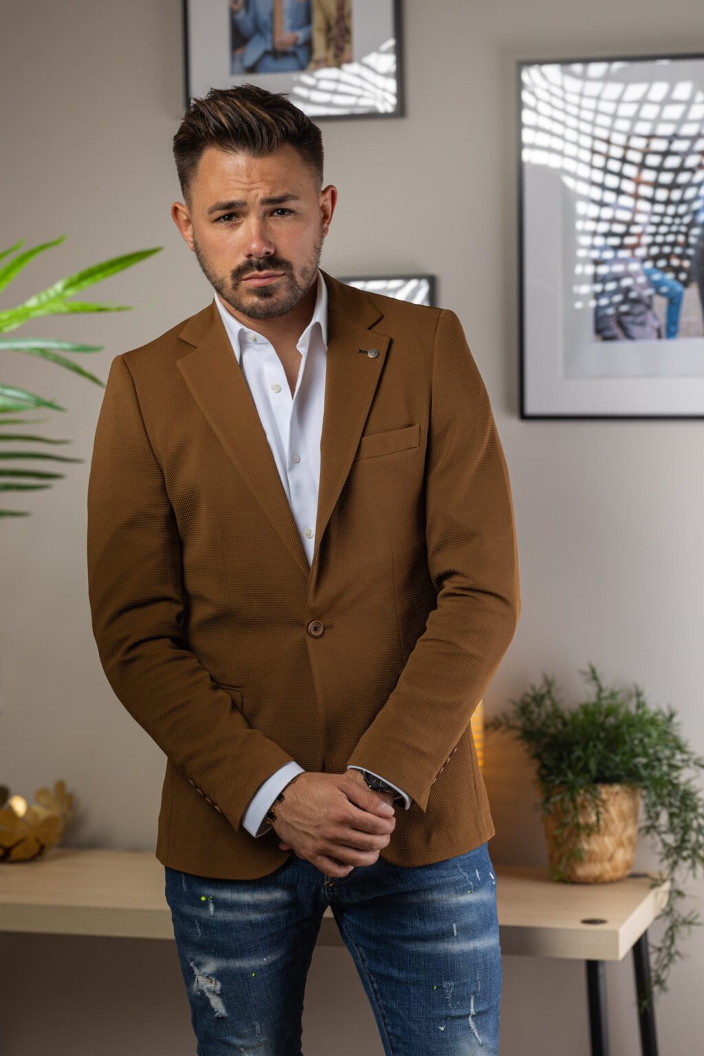 Kávébarna Slim Fit Sportzakó