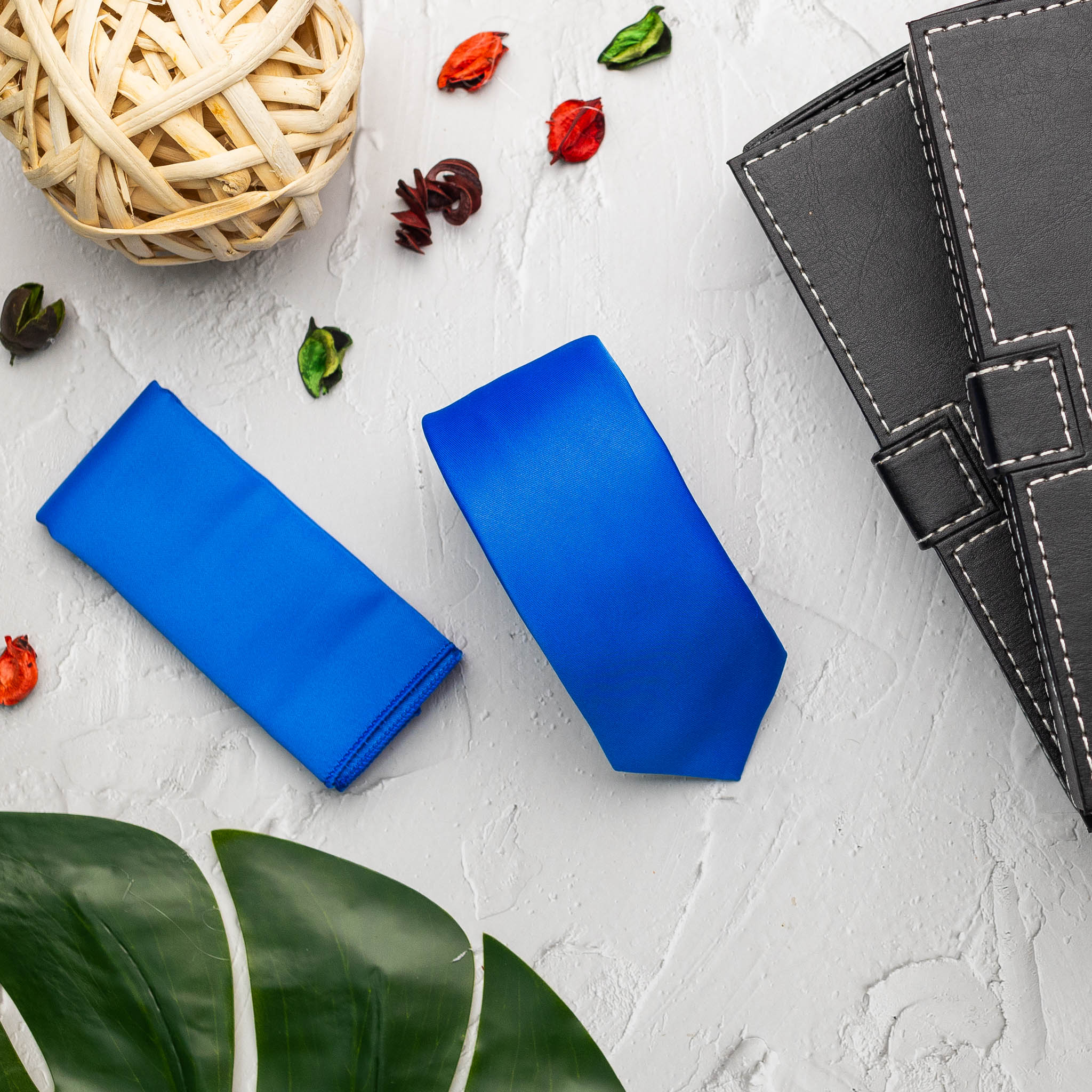 Királykék Slim Nyakkendő + Díszzsebkendő