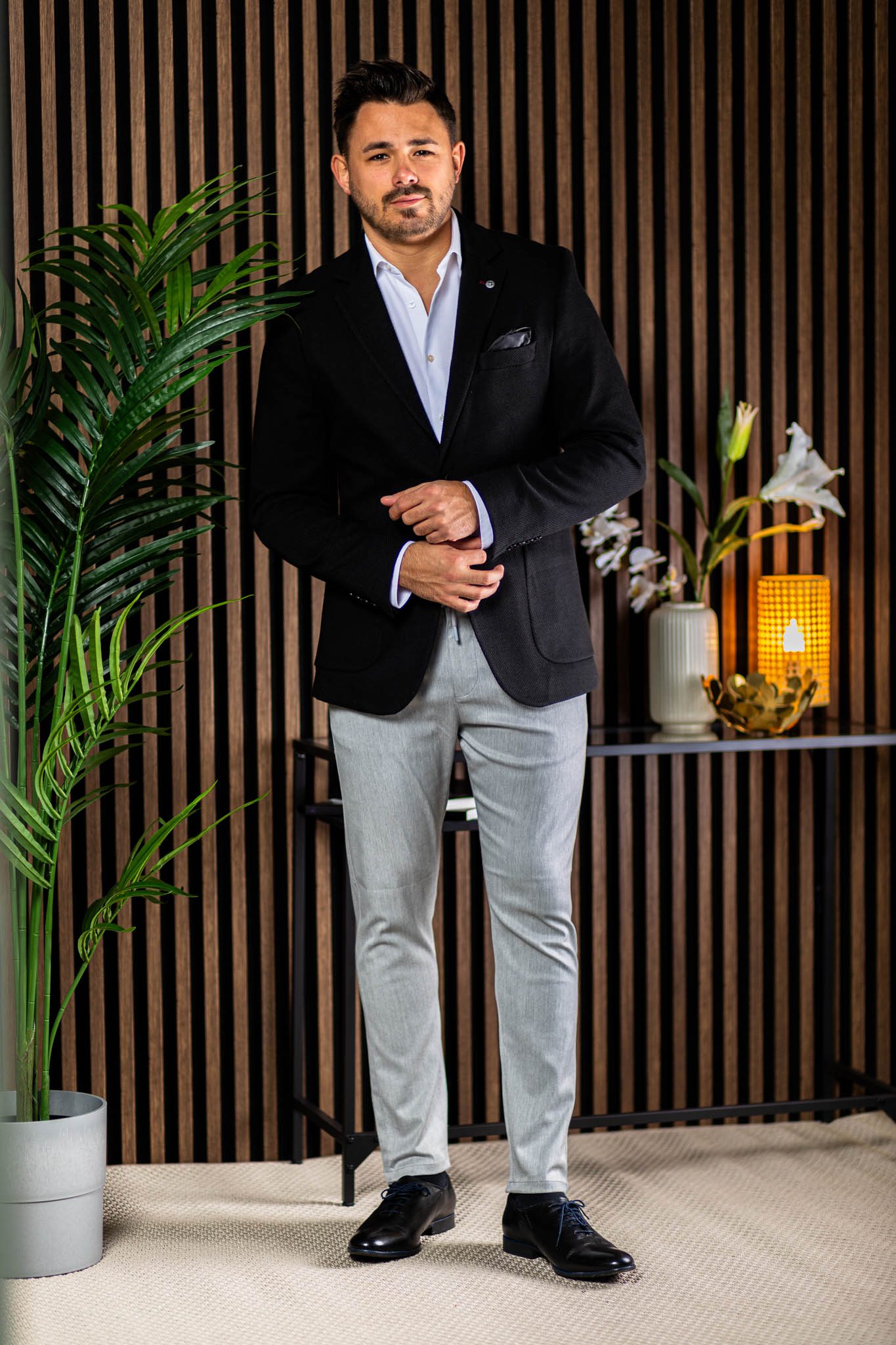 Fekete Nyomott Mintás Slim Fit Sportzakó Fekete Nyomott Mintás Slim Fit Sportzakó