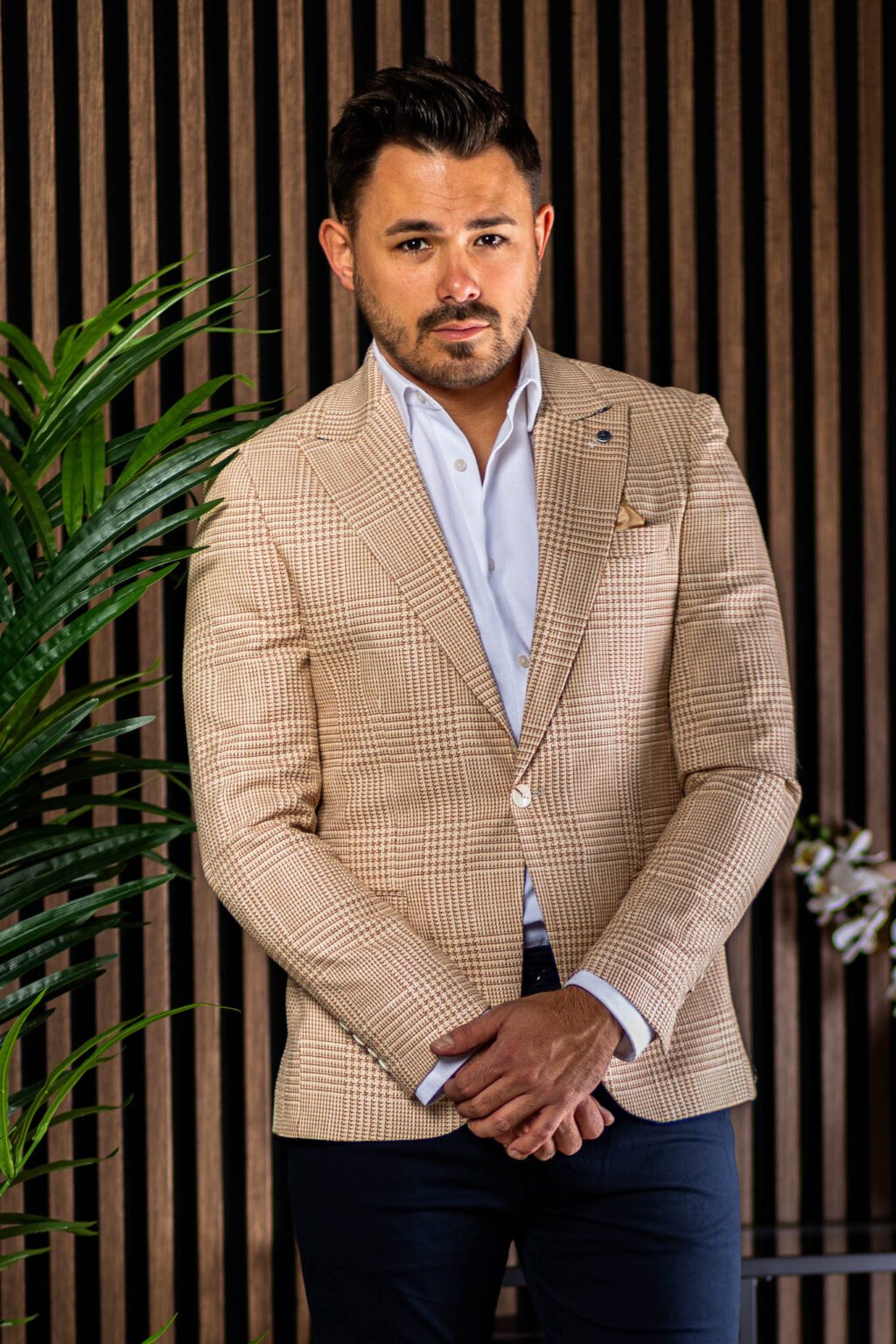 Krém Barna Nagy Kockás Slim Fit Sportzakó