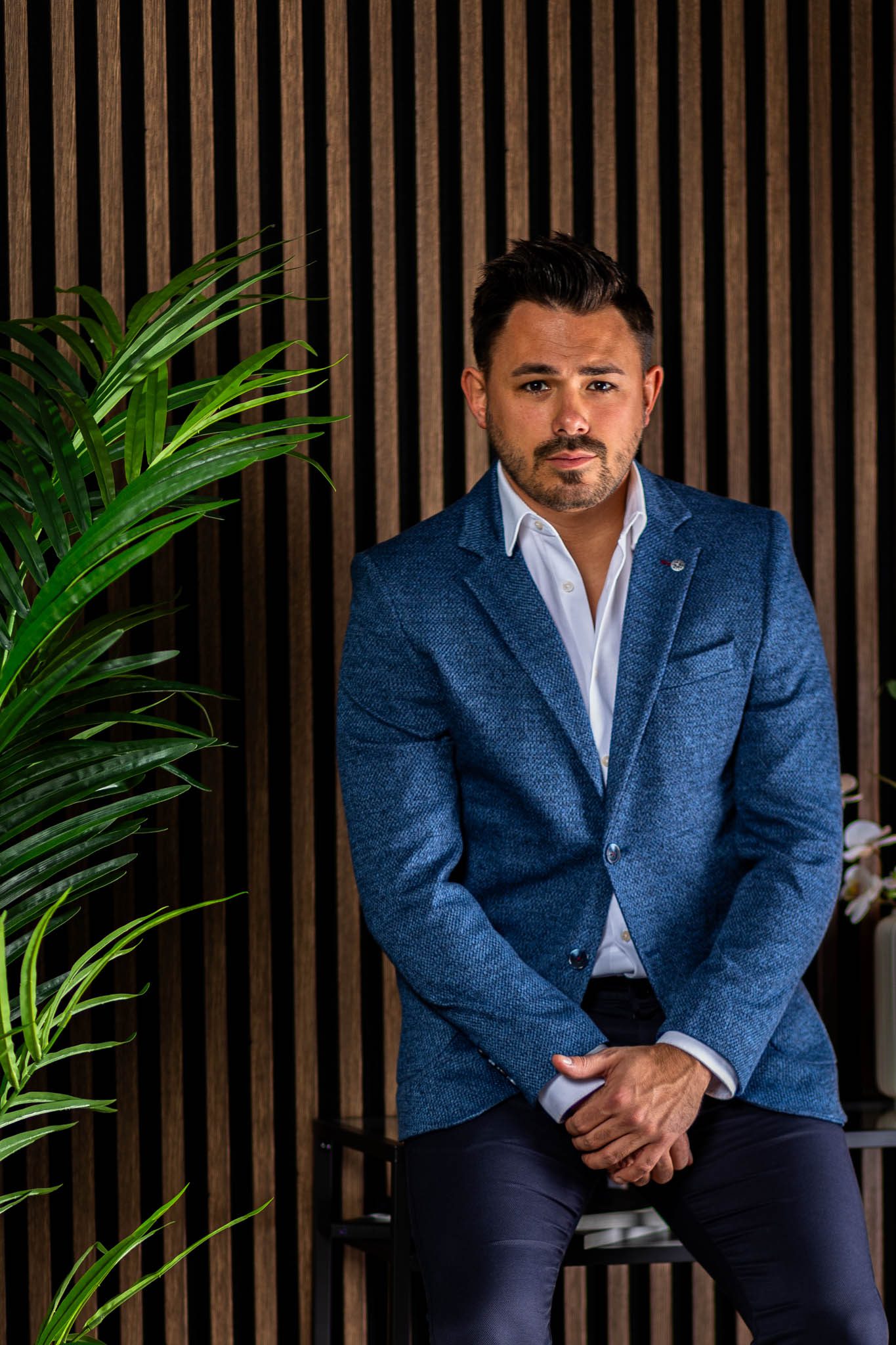 Kék Hurkolt Mintás Slim Fit  Sportzakó