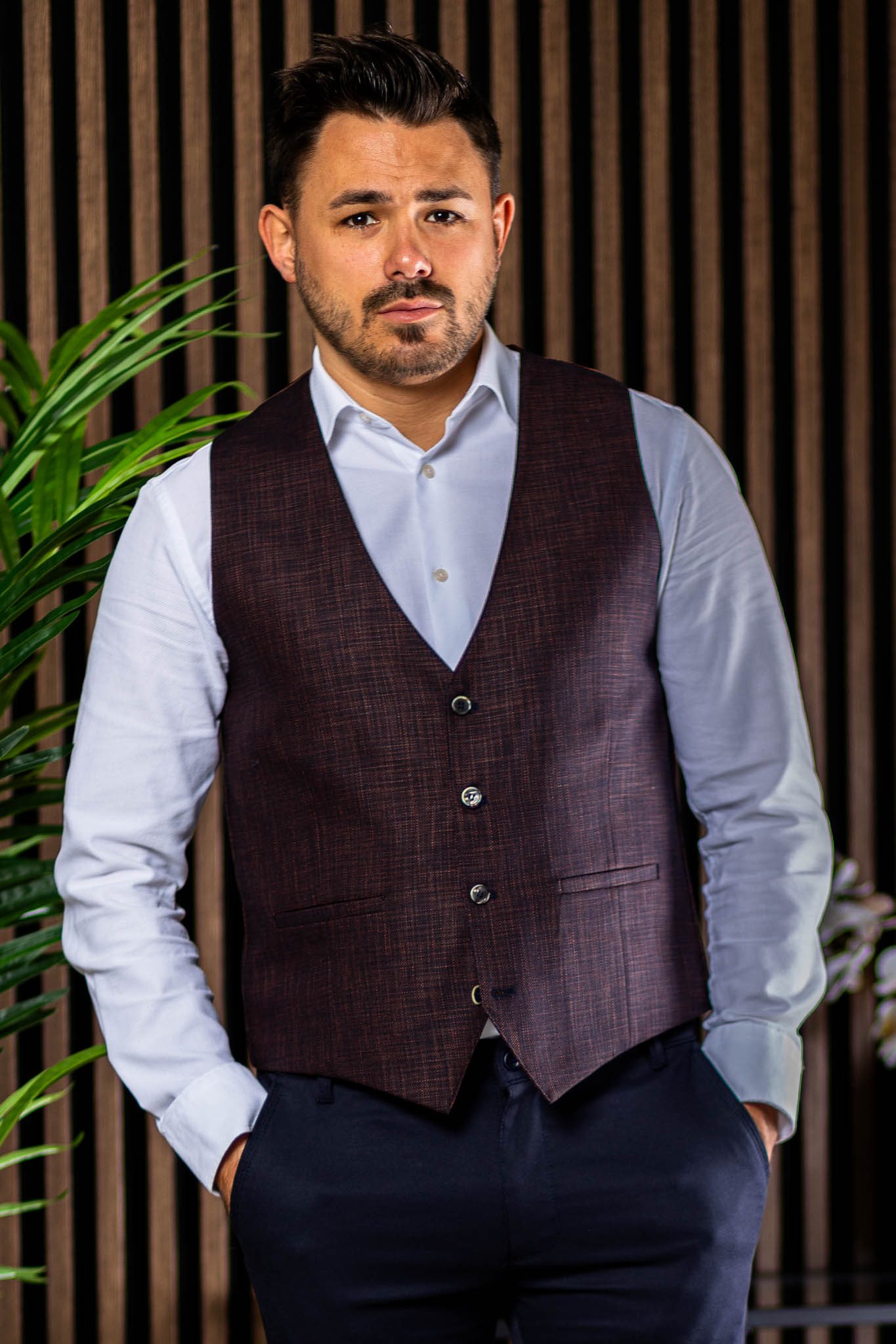 Barna Szövött Mintás Slim Fit Mellény Barna Szövött Mintás Slim Fit Mellény