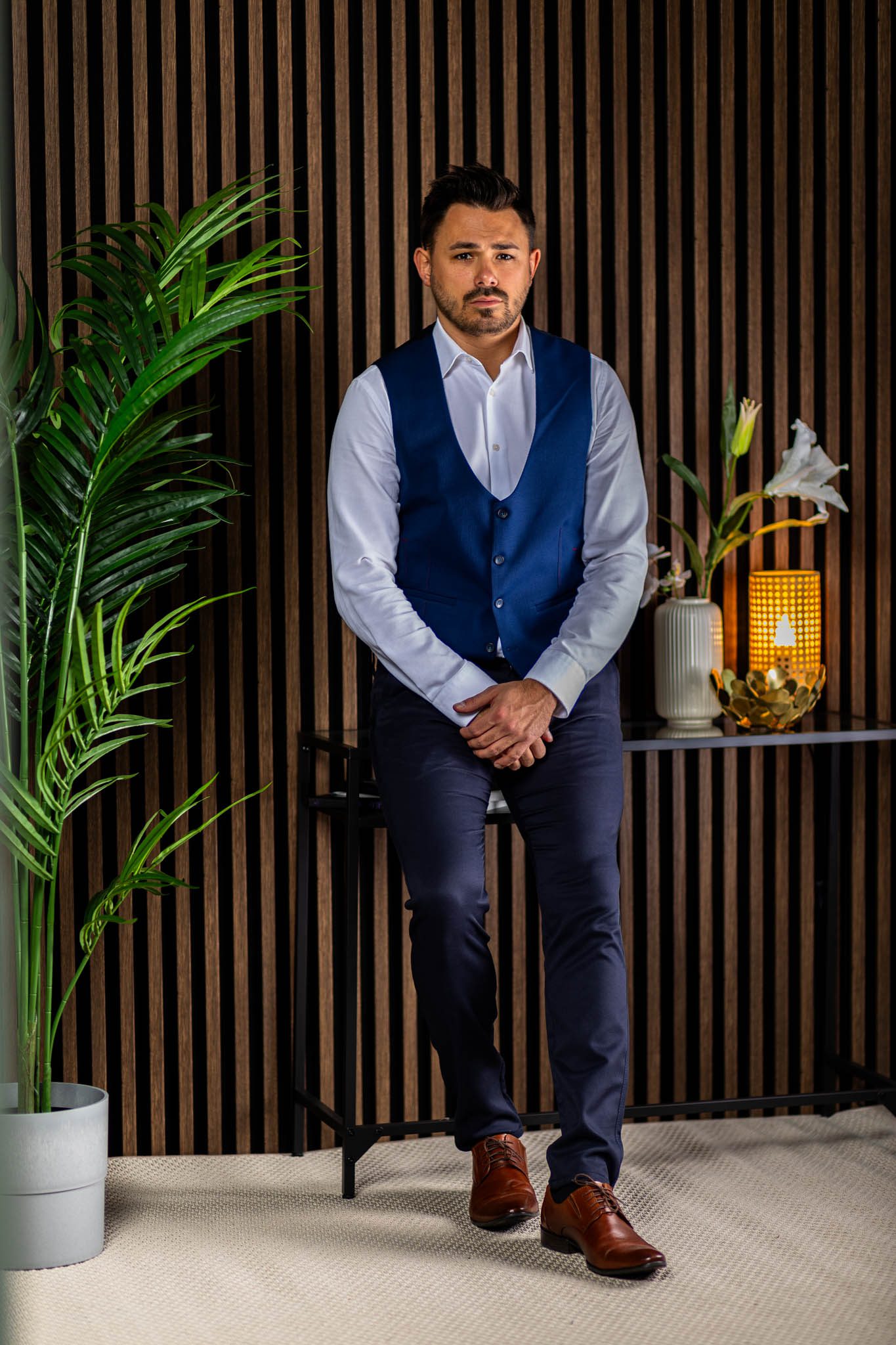 Sötétkék-Nyomott Mintás Slim Fit Mellény Sötétkék-Nyomott Mintás Slim Fit Mellény