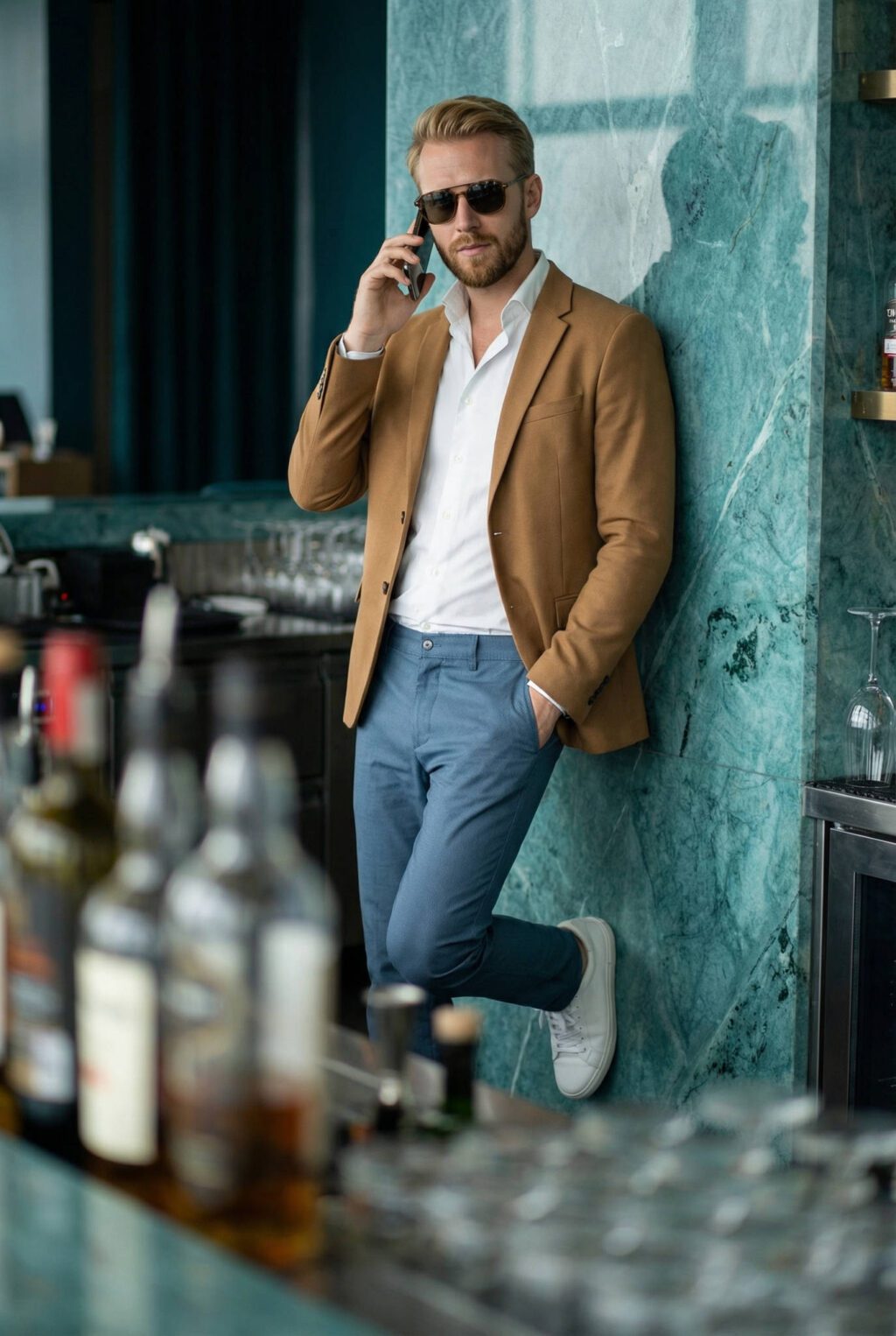 Középkék Slim Fit Chino Nadrág