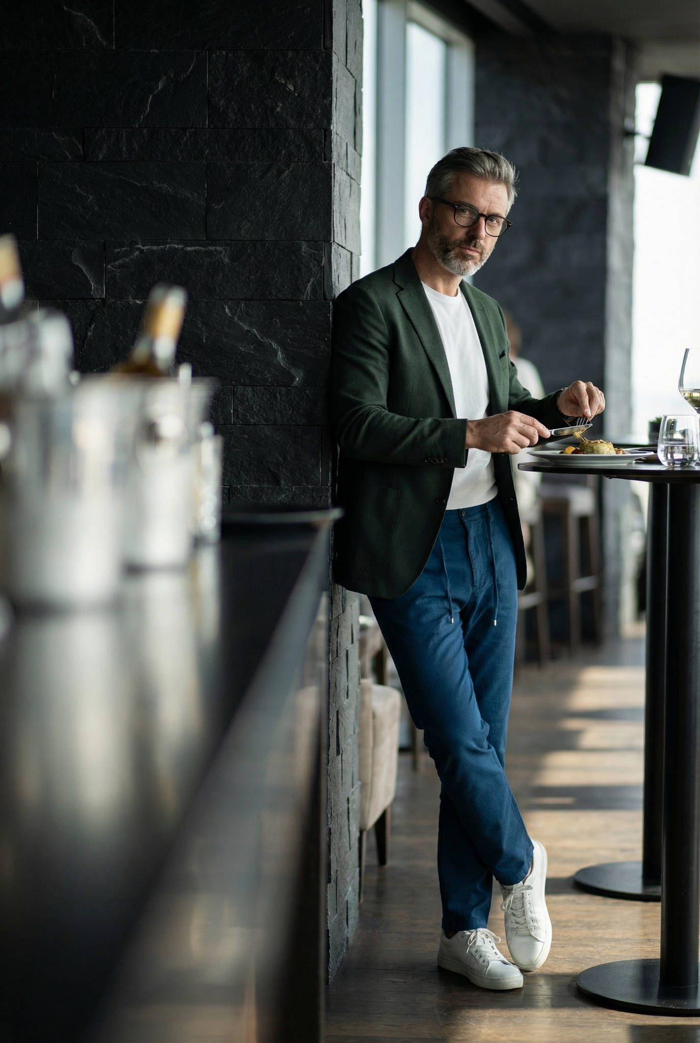 Kék Slim Fit Chino Nadrág