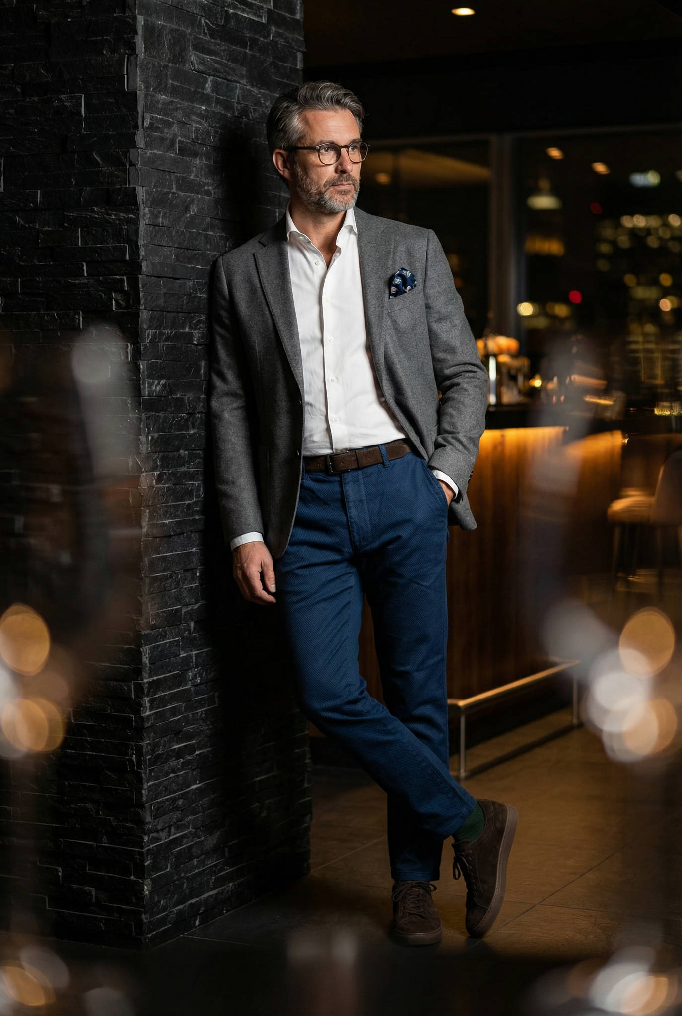 Sötétkék Slim Fit Chino Nadrág