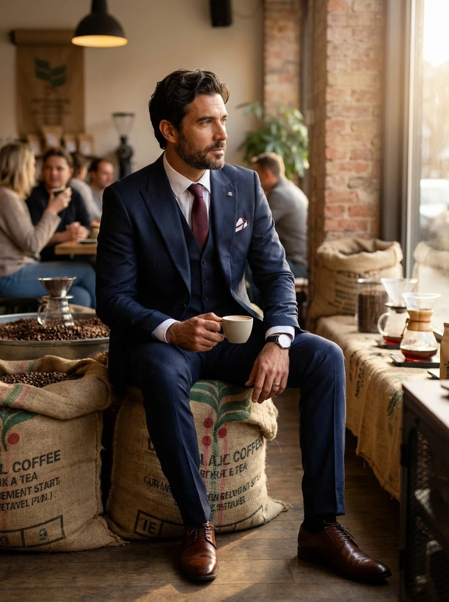 Parlamentkék Háromrészes Slim Öltöny