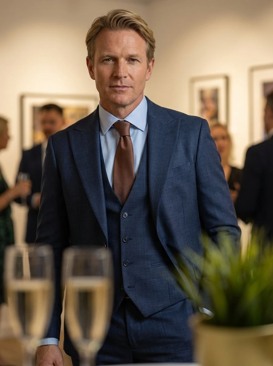 Sötétkék Háromrészes Slim Öltöny Sötétkék Háromrészes Slim Öltöny