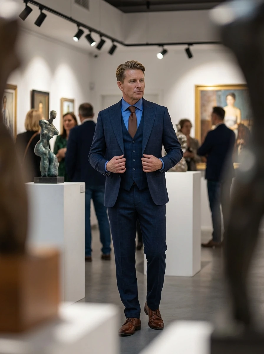 Sötétkék Háromrészes Slim Öltöny