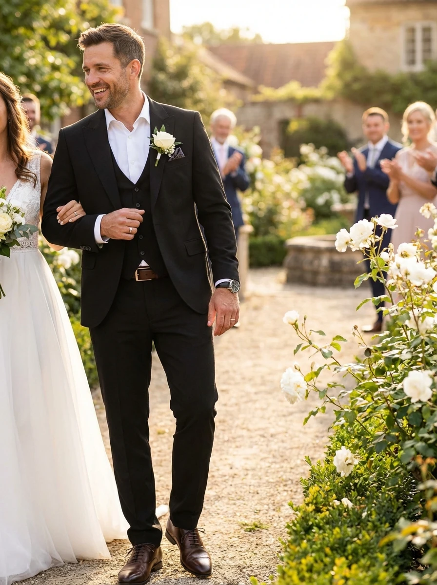 Fekete Háromrészes Slim Öltöny