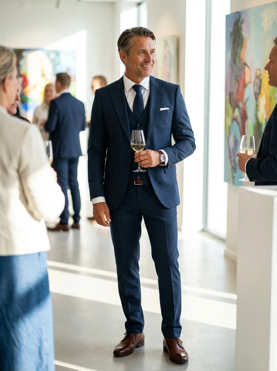 Sötétkék Háromrészes Slim Öltöny