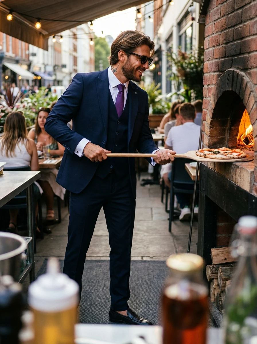 Sötét Kék Háromrészes Slim Öltöny