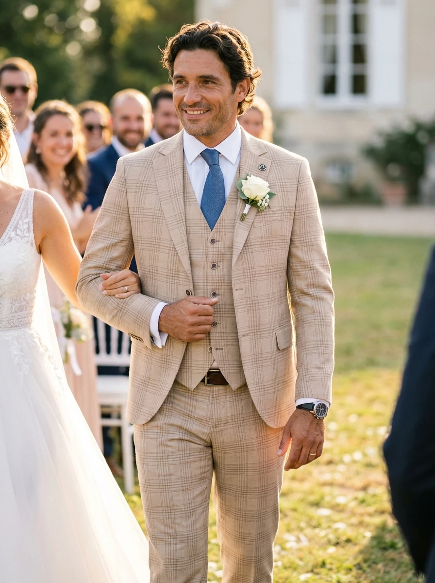 Camel Kockás Háromrészes Slim Öltöny