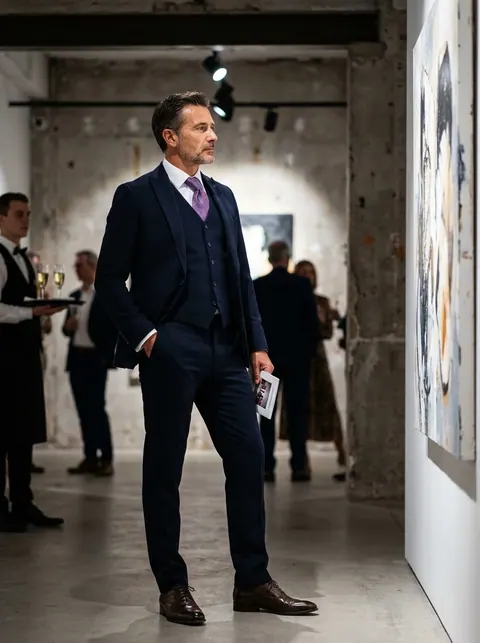 Poroszkék Háromrészes Slim Öltöny