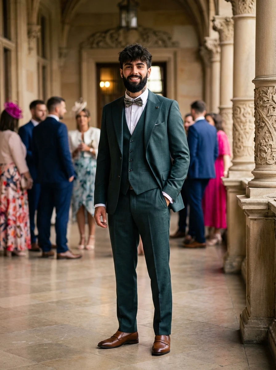 Sötétzöld Háromrészes Slim Öltöny