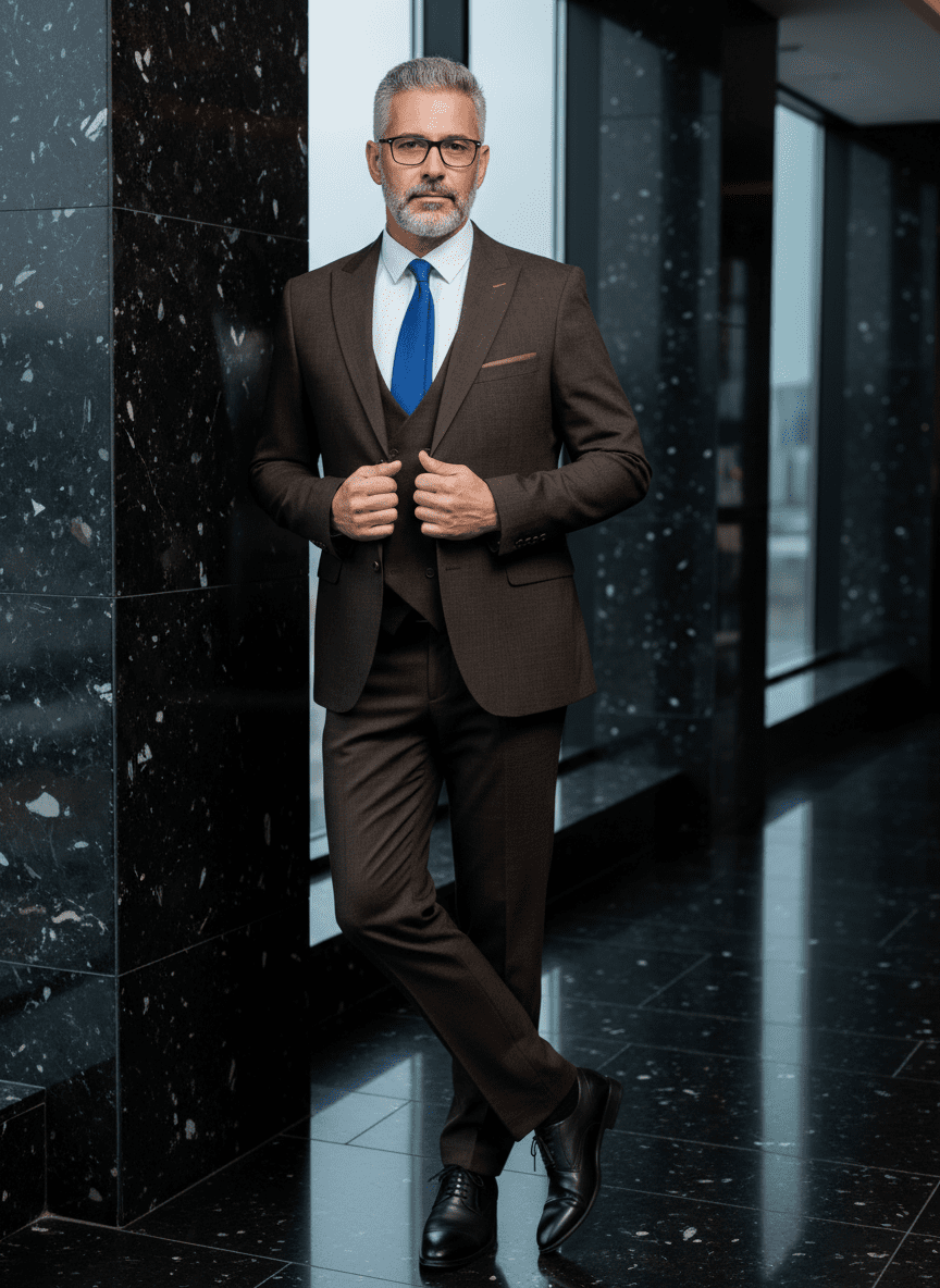 Sötétbarna Kétrészes Slim Öltöny