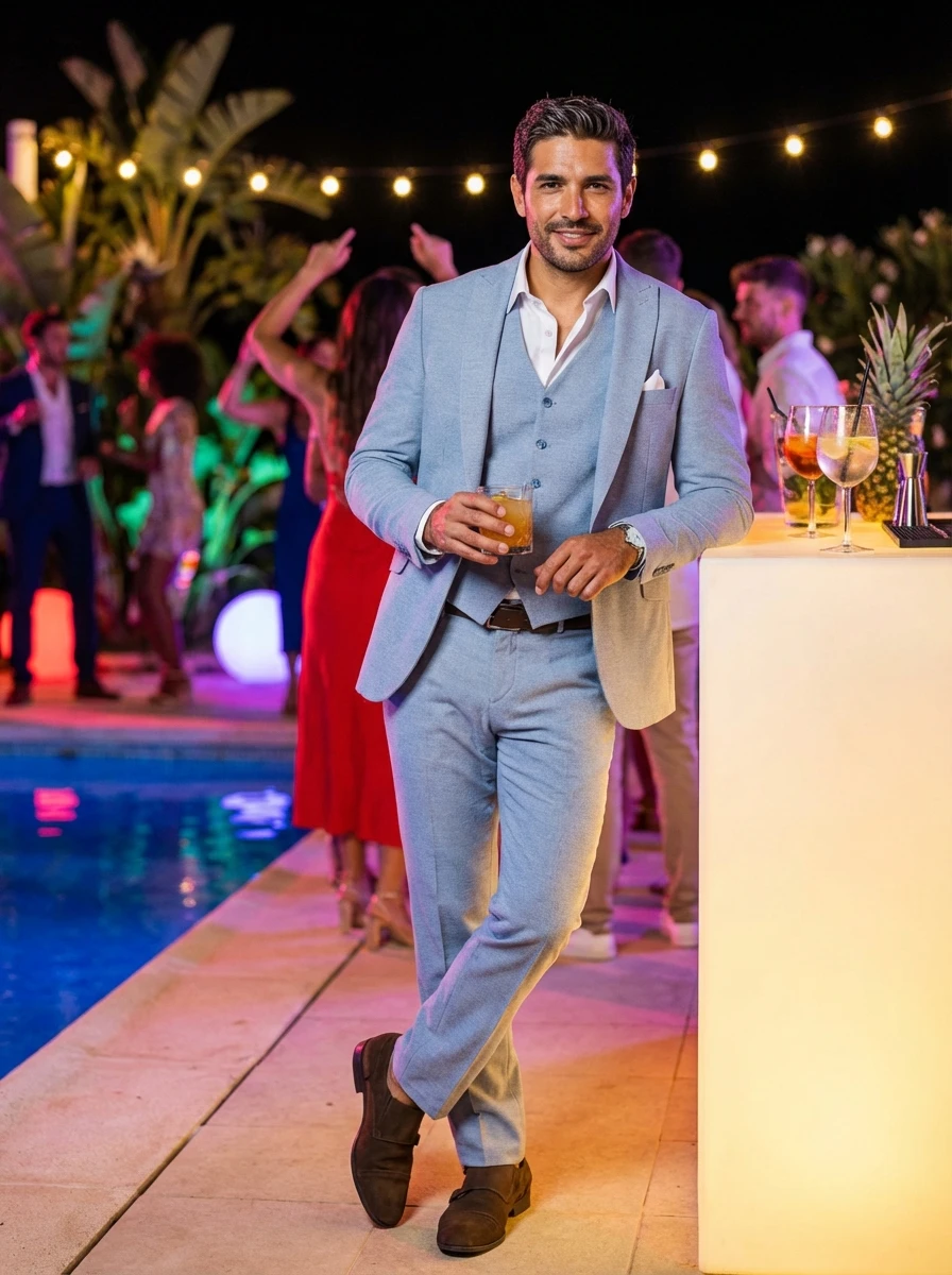 Szürkéskék Háromrészes Slim Öltöny