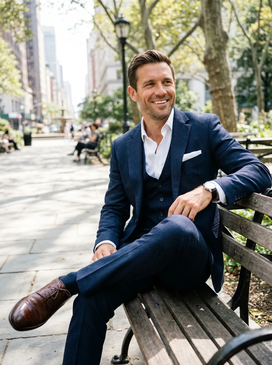 Szászkék Háromrészes Slim Öltöny