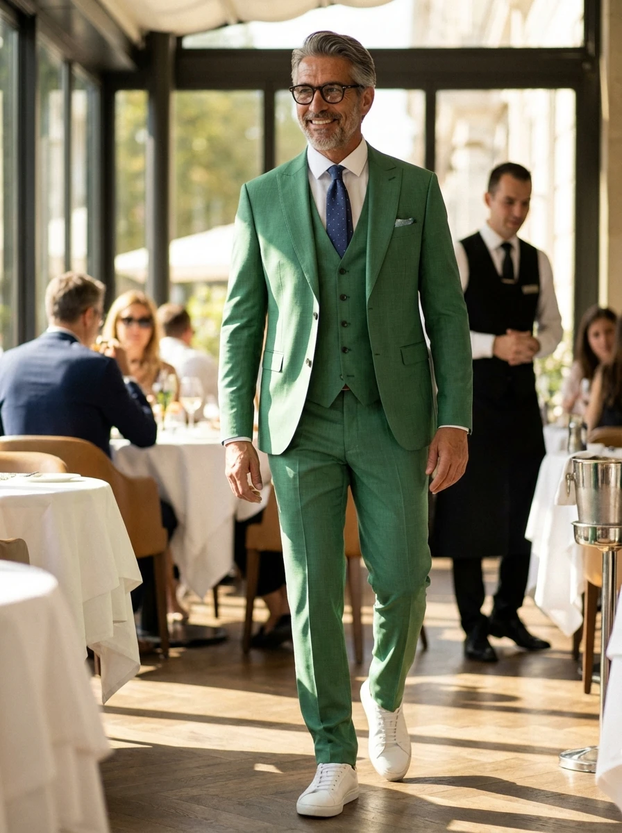 Világoszöld Háromrészes Slim Öltöny