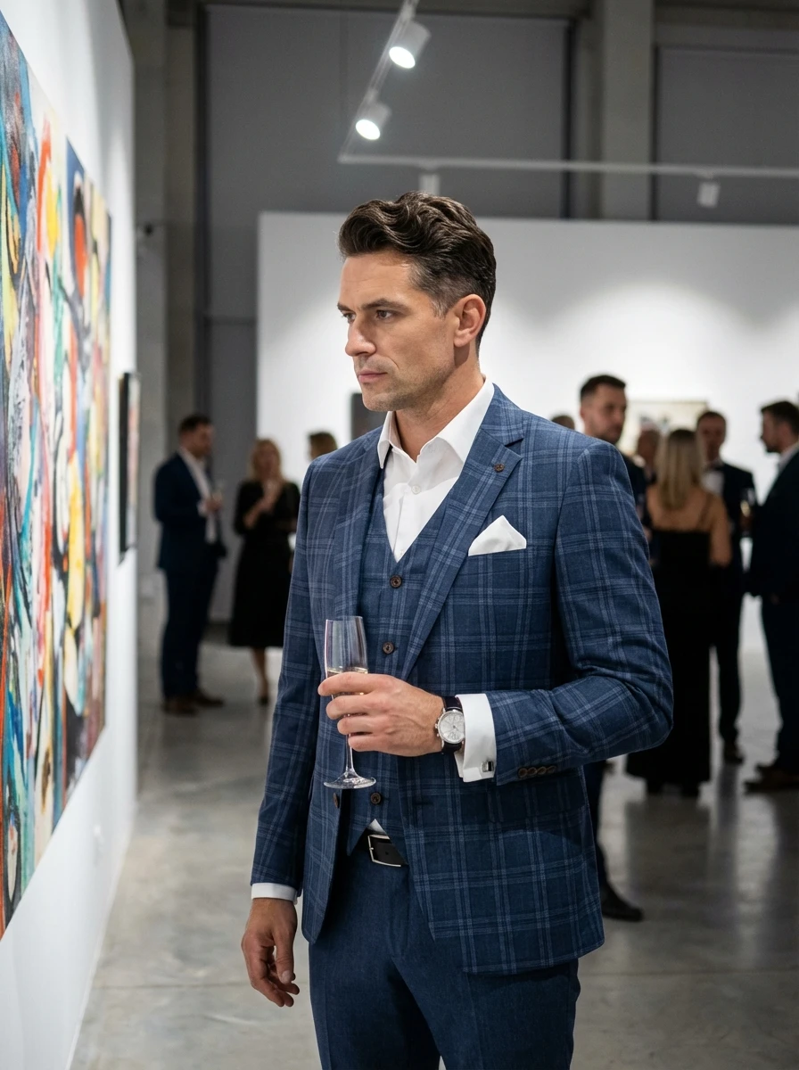 Kék Kockás Ötrészes Slim Öltöny Kék Kockás Ötrészes Slim Öltöny