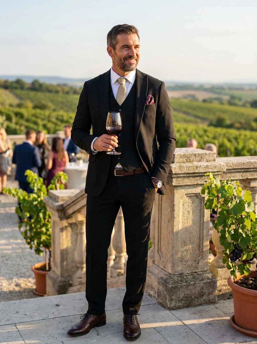 Fekete Háromrészes Slim Öltöny