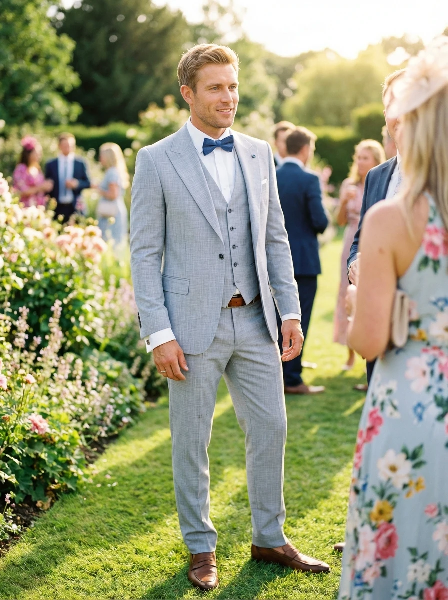 Szürke Melange Háromrészes Slim Öltöny