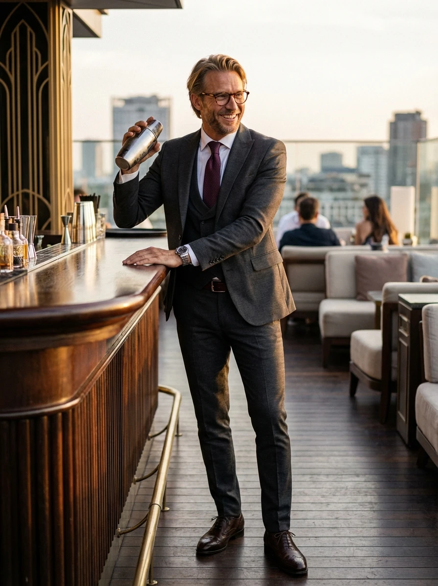 Szürke Szövött Mintás Háromrészes Öltöny