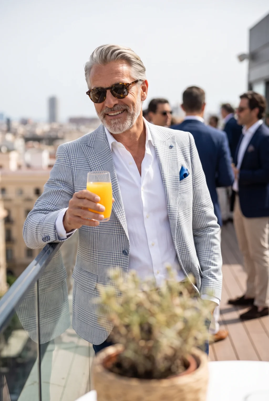 Ekrű Kék Kockás Slim Fit Sportzakó