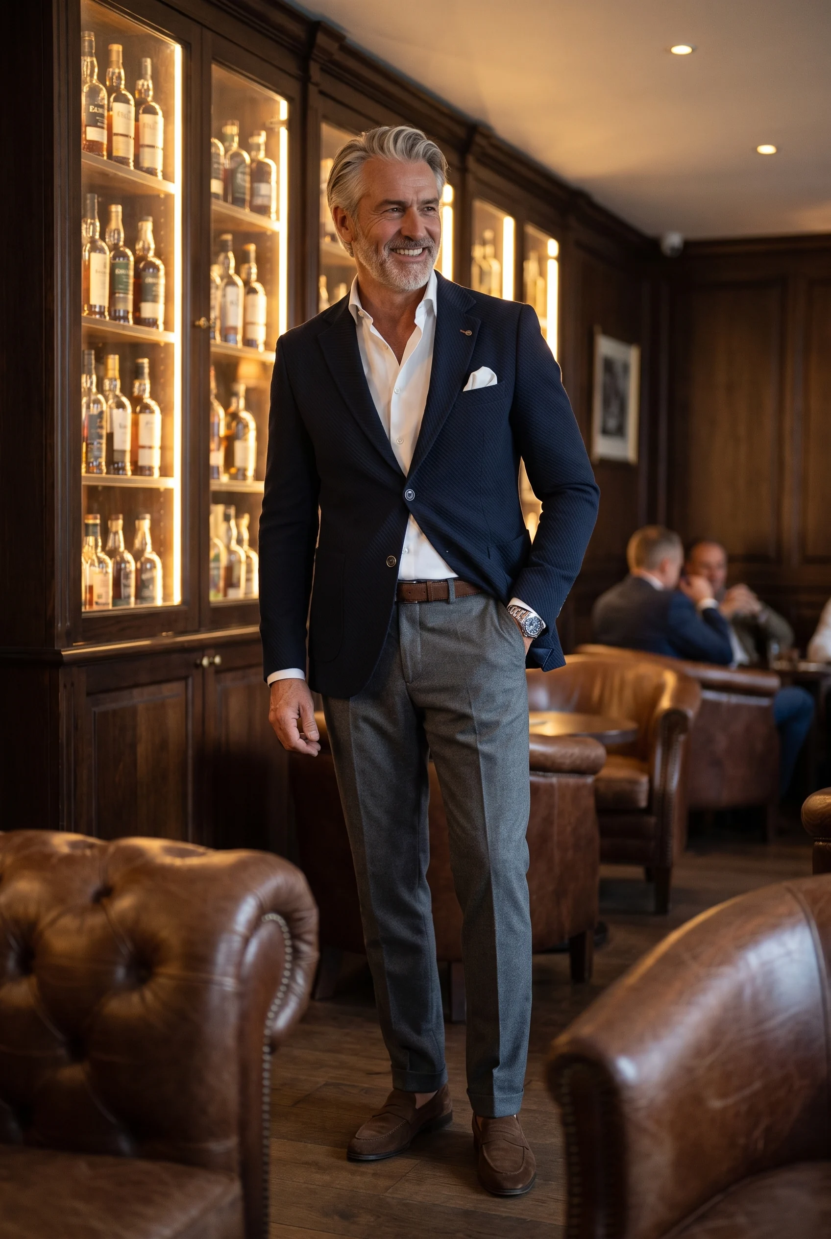 Sötétkék Bordázott Slim Fit Sportzakó Sötétkék Bordázott Slim Fit Sportzakó