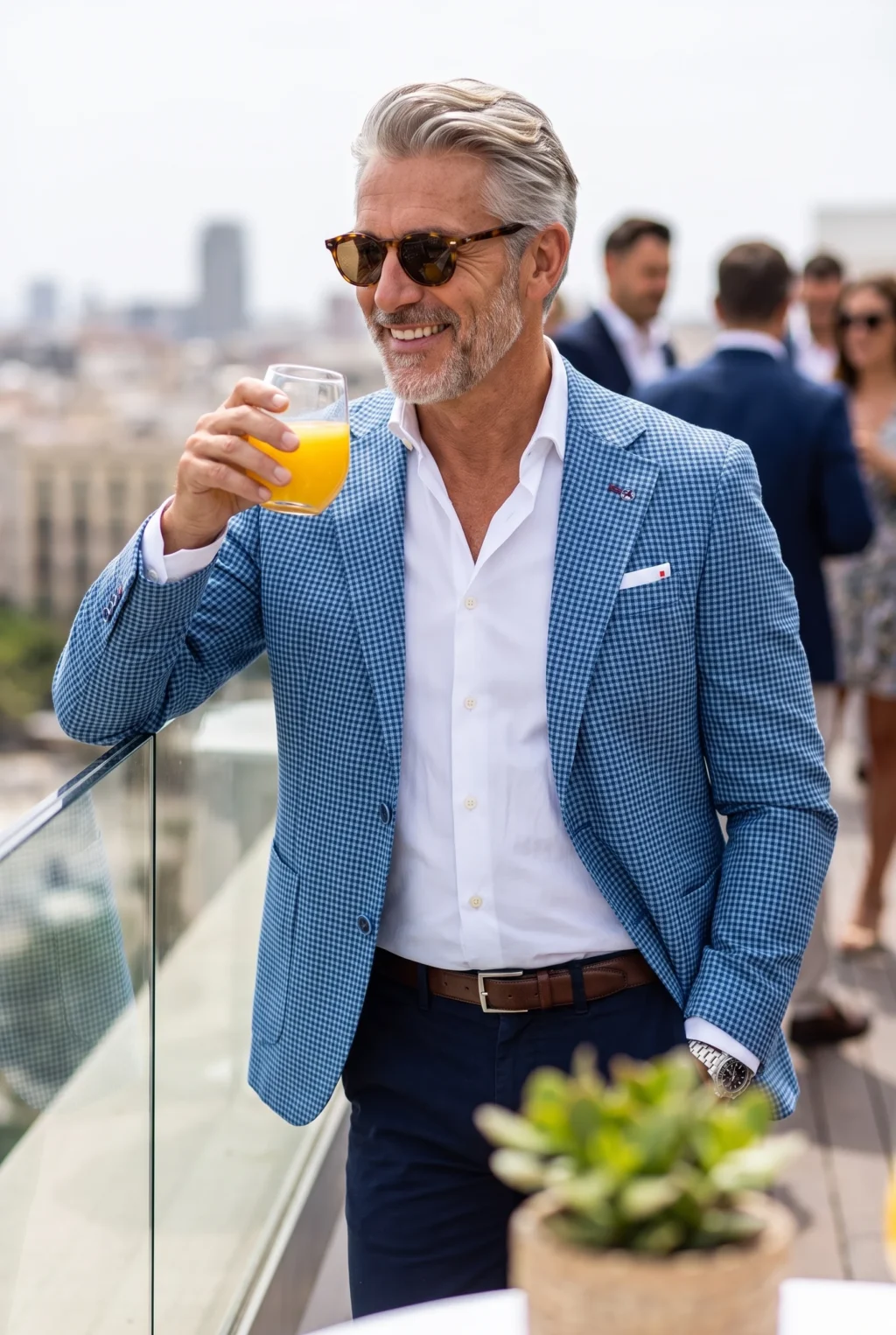 Égszín Kék Kockás Slim Fit Sportzakó