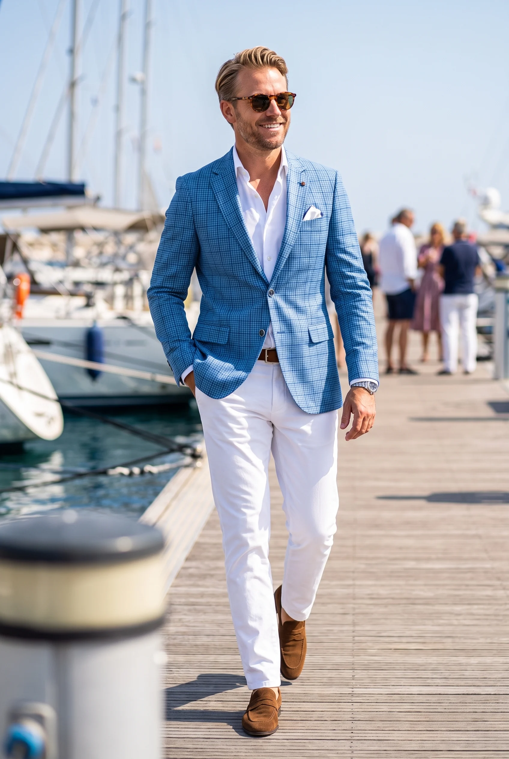 Középkék kockás Slim Fit Sportzakó Középkék kockás Slim Fit Sportzakó