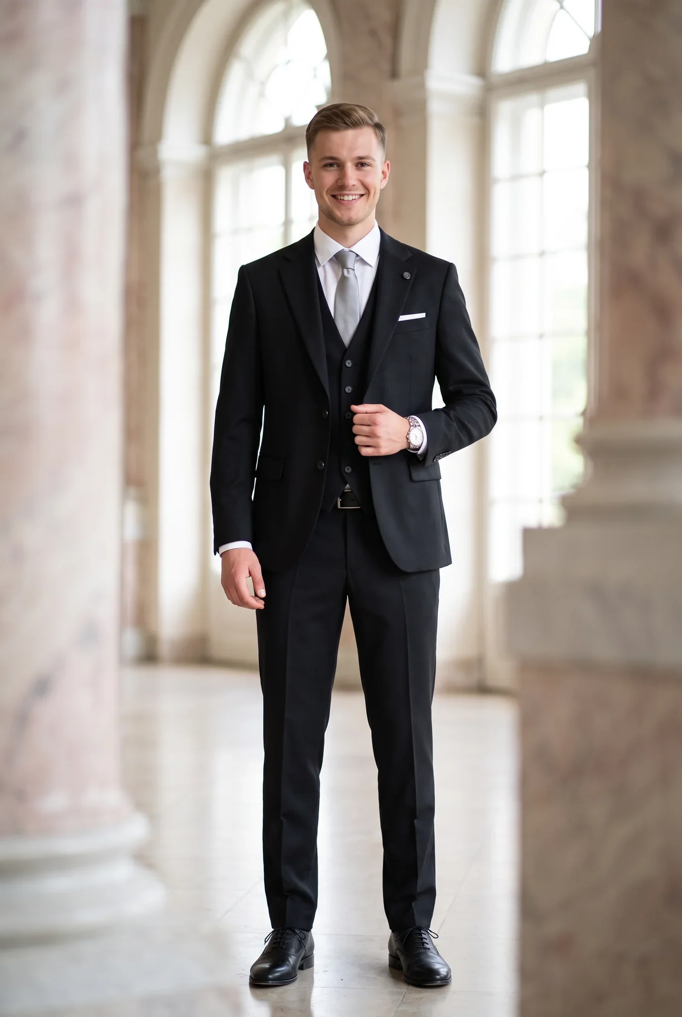 Fekete szalagavatós slim fit öltöny
