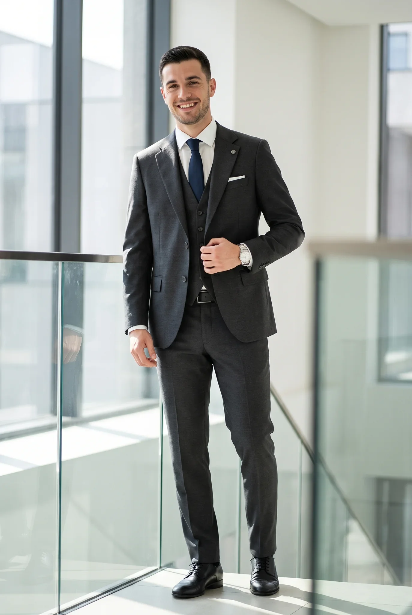 Sötétszürke szalagavatós slim fit öltöny